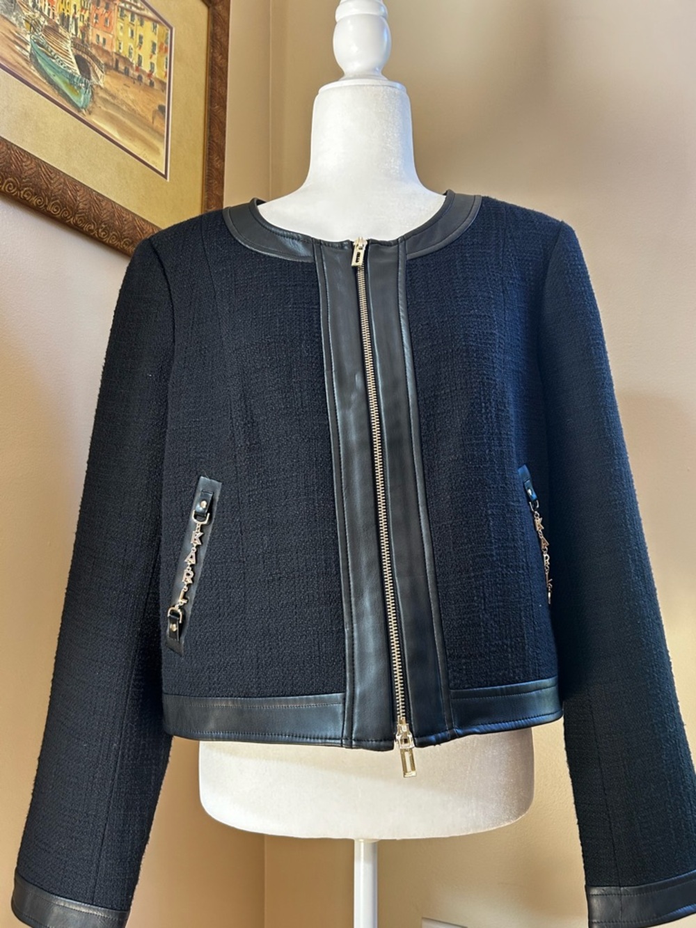 NWT Karl Lagerfeld Black Crop Tweed Jacket